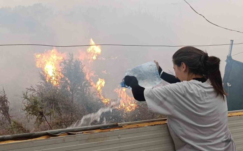 Sazlık alandaki yangına hortum ve bidonlarla müdahale ettiler
