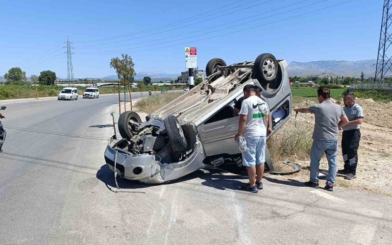 Takla atıp sürüklenen araçtan burnu bile kanamadan çıktı
