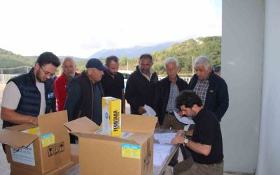 Organik tarıma mavi ve sarı yapışkan tuzak desteği
