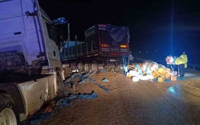 Zirai gübre yüklü tır devrildi: 1 yaralı
