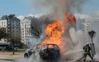 Alev topuna dönen araçtan kedisiyle birlikte son anda çıktı: Sahibinin omuzundan bir an olsun ayrılmadı
