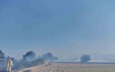 Antalya’da rüzgarın etkisiyle büyüyen anız yangını söndürüldü
