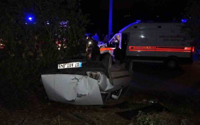 Pehlivanın kullandığı otomobil takla attı: 4 yaralı
