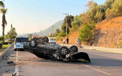 Takla atan otomobil palmiye ağacına çarptı: 1 yaralı
